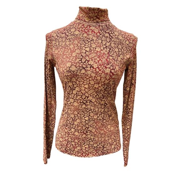 Peruvian Connection Anneliese Pima Cotton Printed Turtleneck Top Size Small - Picture 1 of 4